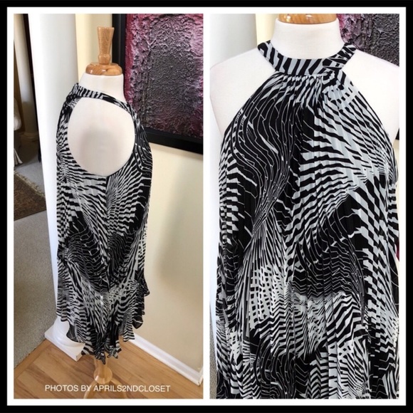 BETSEY JOHNSON PLEATED CHIFFON SLIP PRINT DRESS - Picture 6 of 8